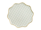 Green and white checkered plate with gold rim
