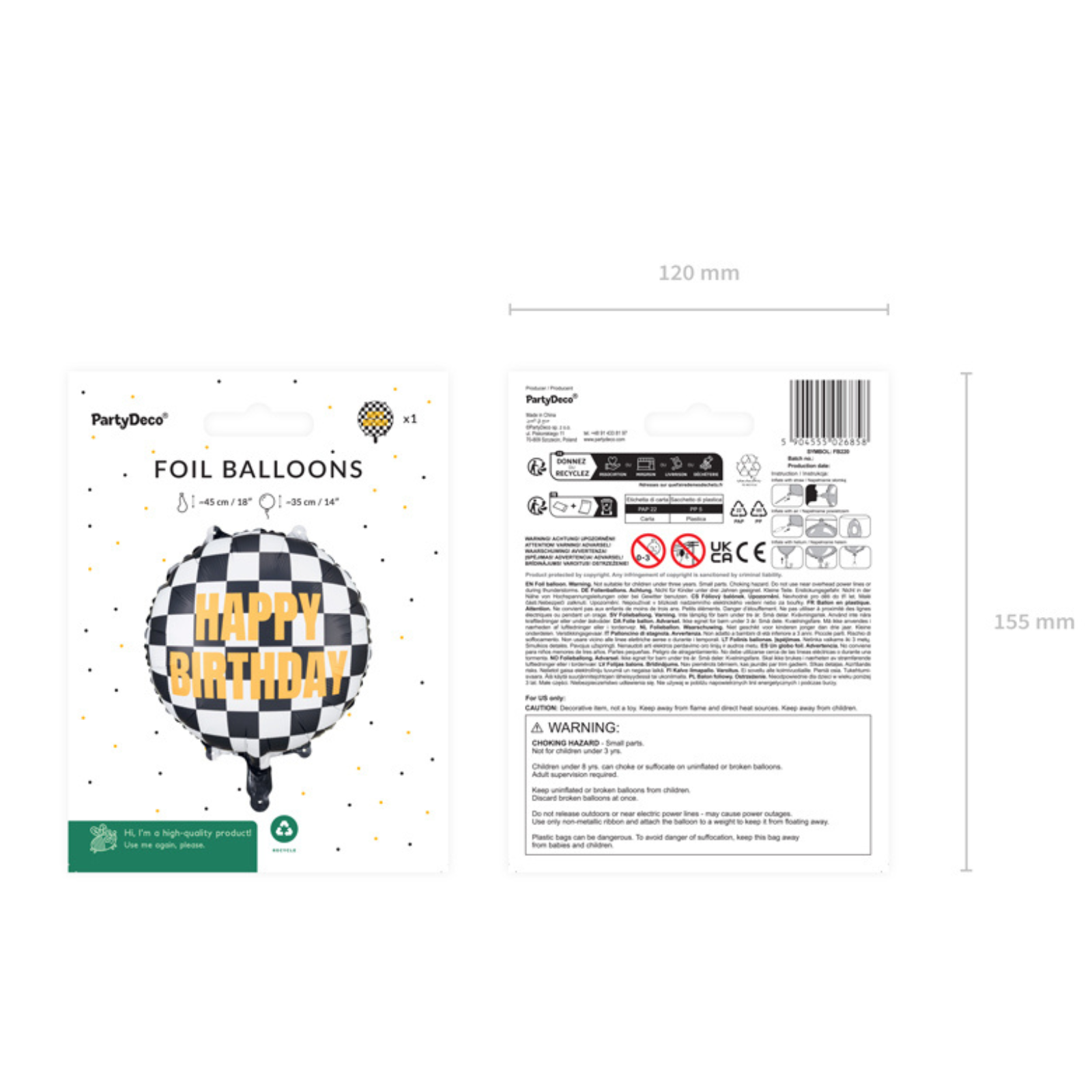 Too Fast Checkered Happy Birthday Foil Balloon (1pc)